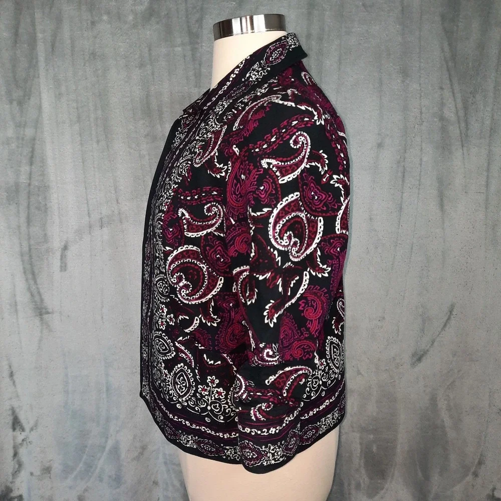 Coldwater Creek Paisley Jacket Womens 16 Blue Pink Open Front Artsy Boho‎ Career